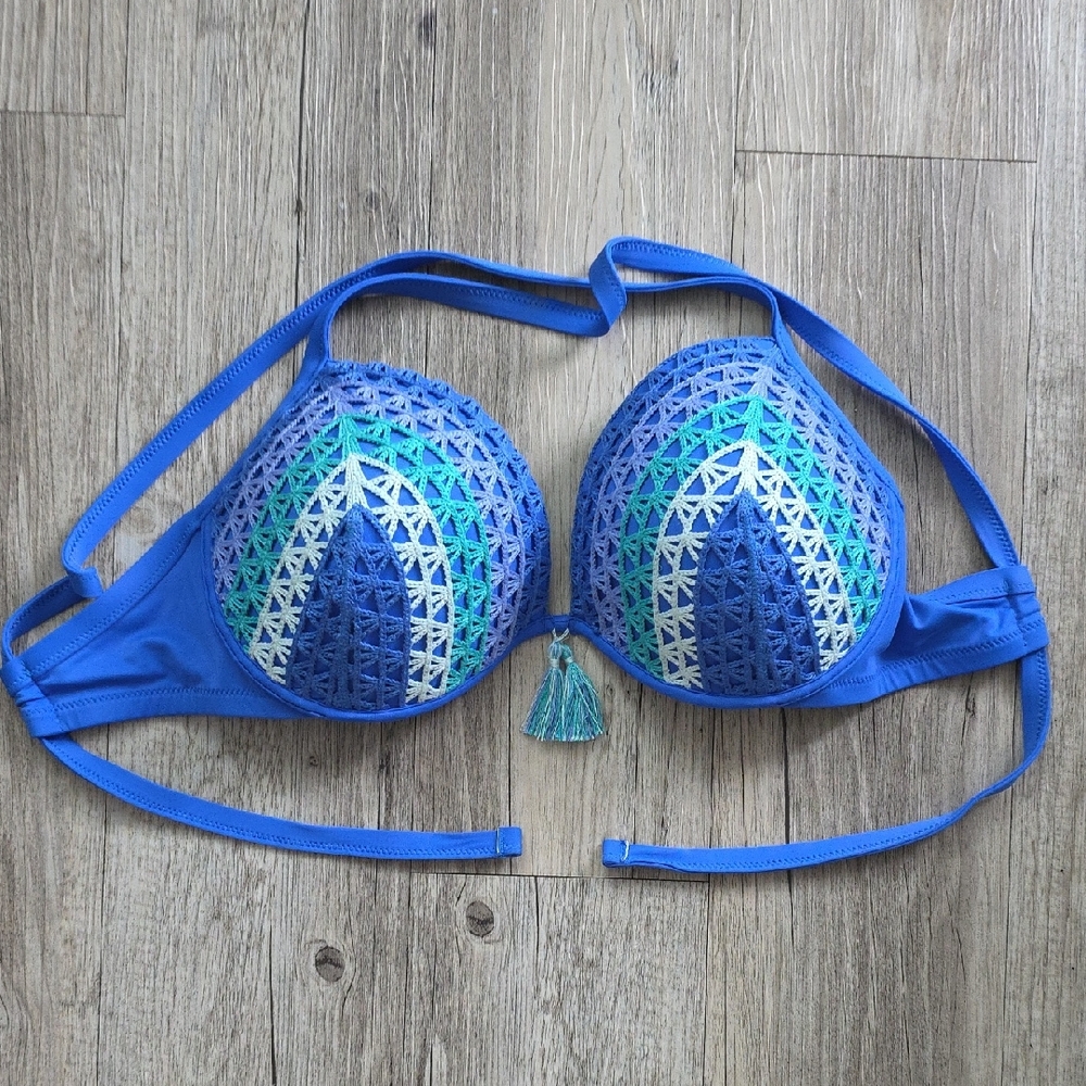 Blue and Green Patterned Bikini Top